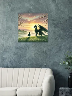 Boy and Dragon | Cherry Blossom Dragon | Dragon lover print | Fantasy Dragon and Sakura | Wall Art Print Home Decor