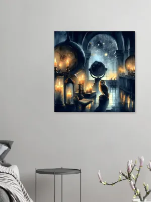 Astromancer&#39;s Owl Art Print | Magical Observatory Wall Art | Candlelit Star Room Fantasy Decor | Wall Art Print Home Decor