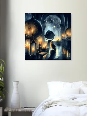 Astromancer&#39;s Owl Art Print | Magical Observatory Wall Art | Candlelit Star Room Fantasy Decor | Wall Art Print Home Decor