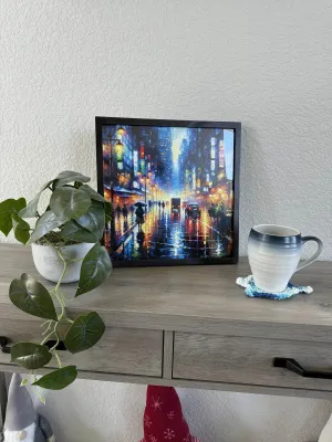 DIGITAL PRINT | Impressionistic City Street Night Scene: Vibrant Rainy Evening Printable