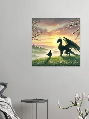Boy and Dragon | Cherry Blossom Dragon | Dragon lover print | Fantasy Dragon and Sakura | Wall Art Print Home Decor