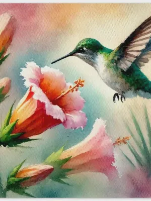 DIGITAL PRINT | Hummingbird and flower, Hummingbird watercolor, thirsty hummingbird, Beautiful bird watercolor