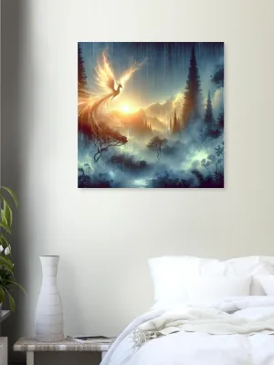 Phoenix Sunrise Over the Forest | Phoenix Print | Mystical Watercolor Fantasy Art Print | Fantasy Creature Art | Wall Art Print Home Decor