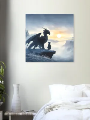 Child and Dragon Winter Fantasy Wall Art | Epic Adventures | Dragon kid art | Mystical Dragon Print | Wall Art Print Home Decor