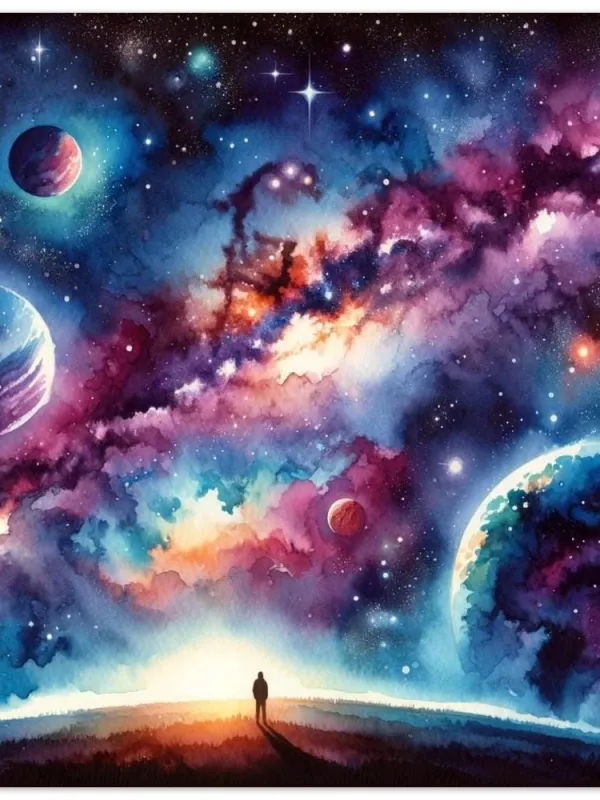 Product Cosmic journey, space art, space watercolor, colorful galaxy watercolor, watercolor space art, space home decor, space office decor Image