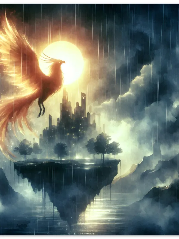 Product Majestic Phoenix & Floating Castle | Enchanting Fantasy Art Print | Fantasy Art Gift | Wall Art Print Home Decor Image