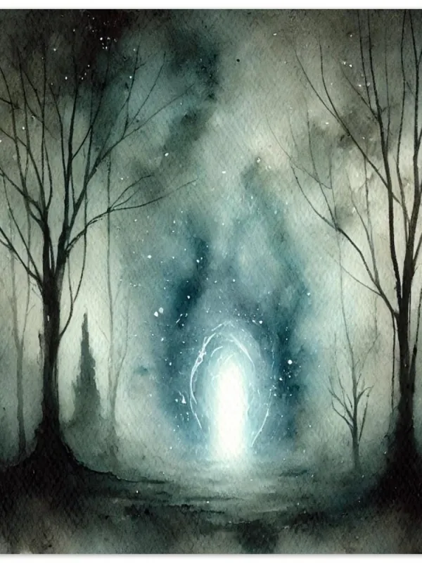 Product Arcane gateway | Portal within the forest | Enigmatic Fantasy Landscape Painting | Atmospheric Arcane Decor | Wall Art Print Home Decor Image