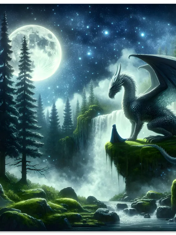 Product Forest Dragon Guardian | Digital Dragon and Child Fantasy Art Print | Dragon lover Art| Wall Art Print Home Decor Image