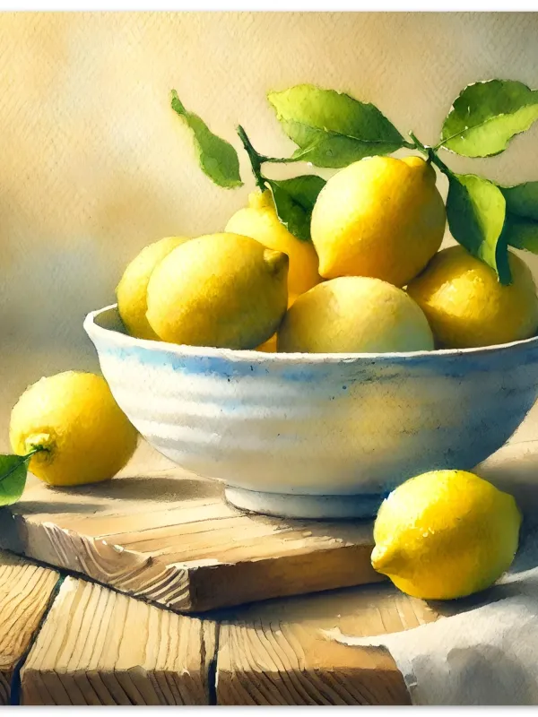 Product Bowl of Lemons | Rustic Kitchen Watercolor Print | Cook gift | Fresh Fruit Wall Art | Kitchen decor | Wall Art Print Home Decor Image