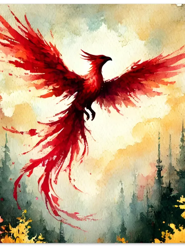 Product Phoenix Watercolor Art | Majestic Phoenix Flying Over Autumn Forest | Fantasy Nature-Inspired Artwork | Wall Art Print Home Decor Image