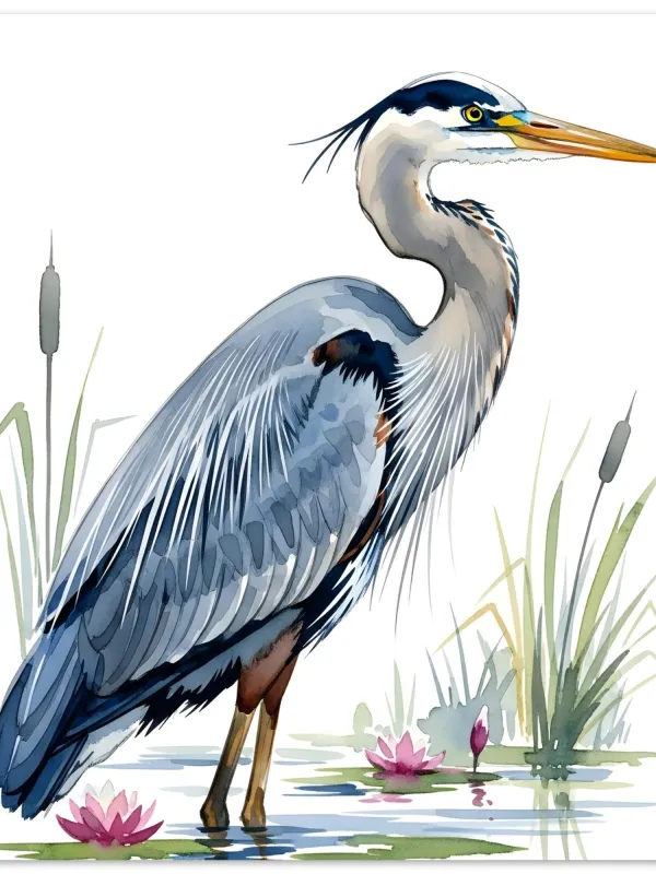 Product Majestic Heron | Watercolor Heron Lake Art Print | Nature Bird Wall Decor | Wall Art Print Home Decor Image